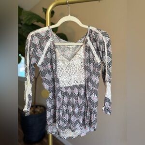 Boho Chic Lace Accent Blouse